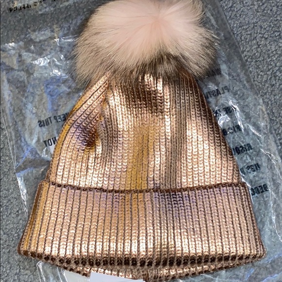 Metallic Rose Pink Pom Pom Hat 